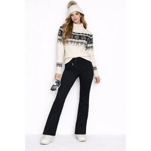 FERA black fleece lined bootcut ski snow pants with stirrup & ankle zip 10 LONG